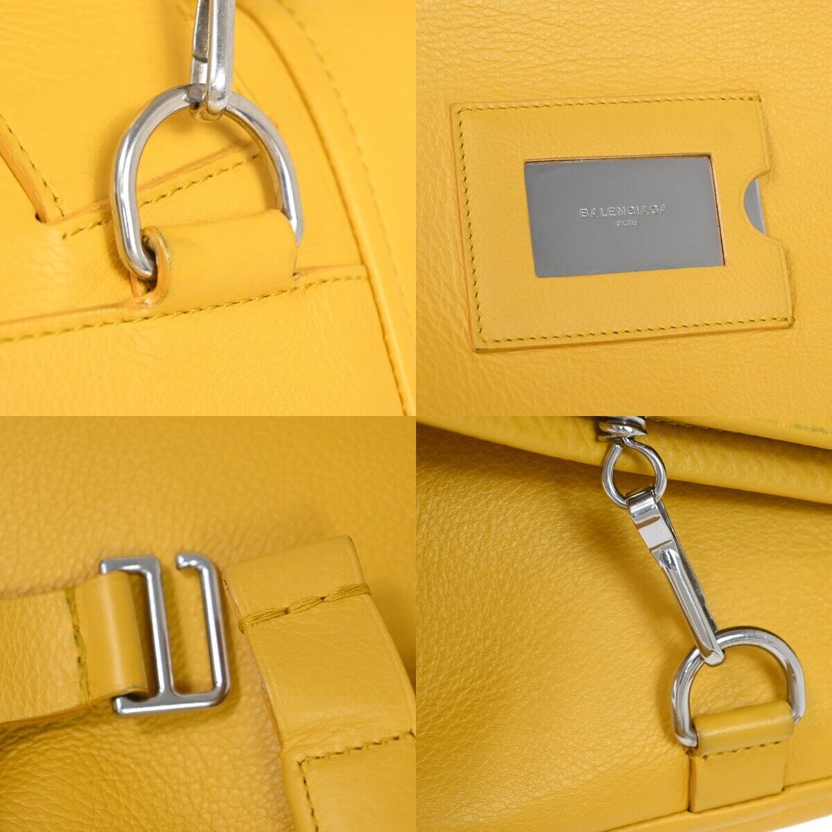 BALENCIAGA Logo 2Way Shoulder Hand Bag Leather Yellow Silver 87SH253