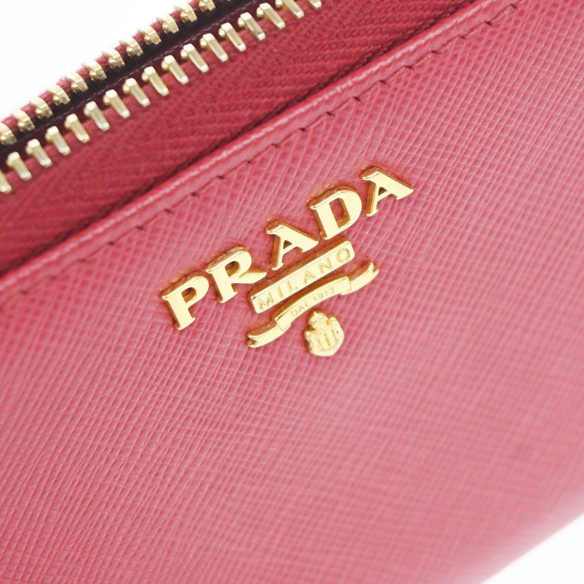 PRADA Zip Around Coin Case Compact Wallet Saffiano Leather Red Italy 37MA483