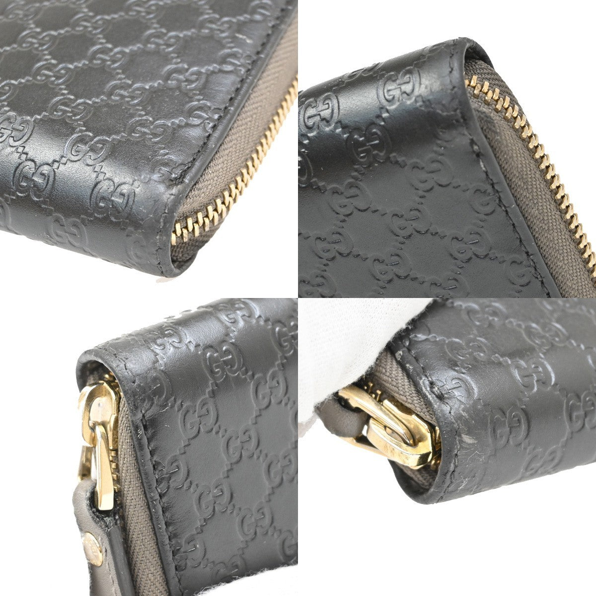 GUCCI Micro Guccissima GG Pattern Long Zipper Wallet Leather Black Gold 31KB287