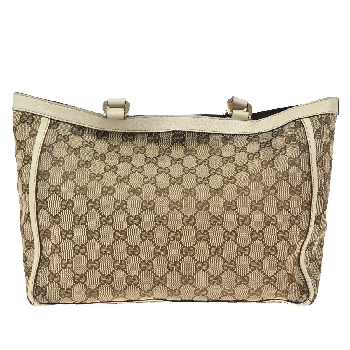 GUCCI Logo GG pattern Shoulder Tote Bag Canvas Leather Brown White Italy 85KP250