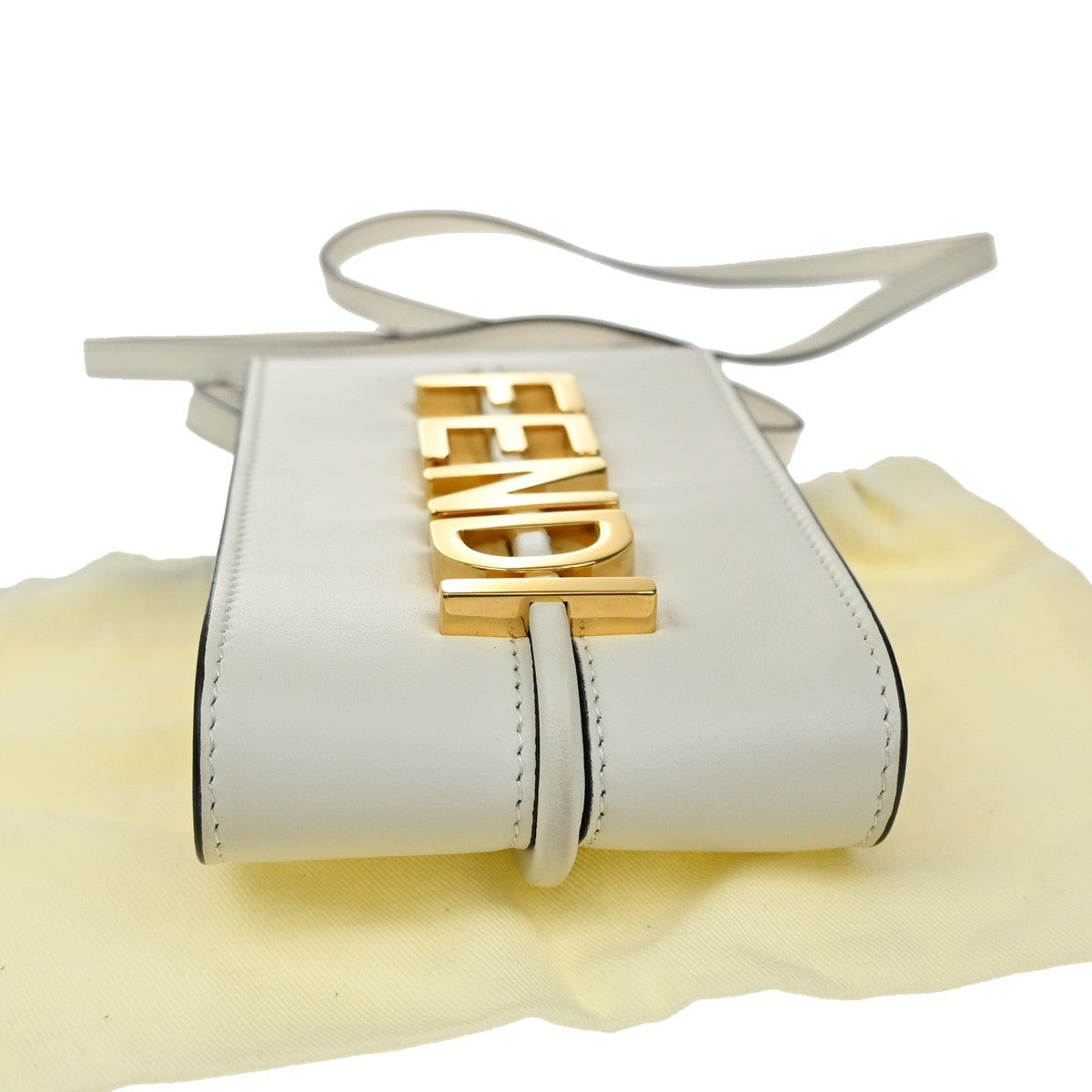 FENDI Logo Mini Shoulder Bag Leather White GHW Made in Italy 77KB364