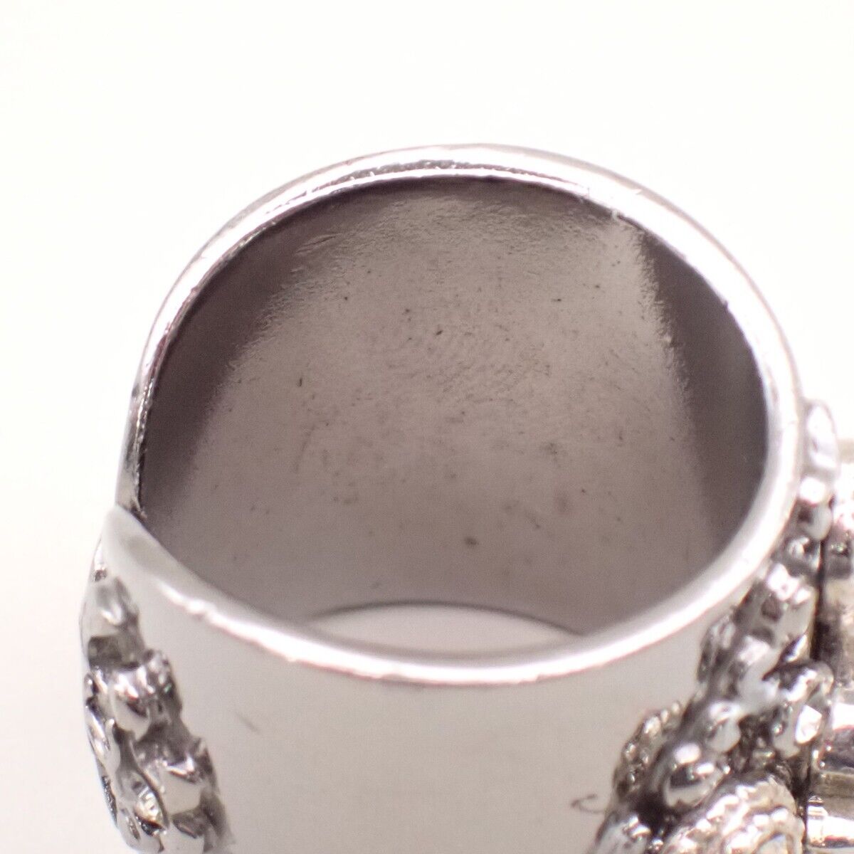 CHANEL CC Logo Rhinestone Ring 06P  Silver Plated France Accessory 34YE511