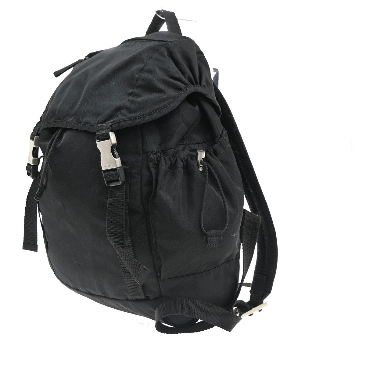 PRADA Logo Tessuto Drawstring Back Pack Bag Nylon Canvas Black SHW Italy 34MA458