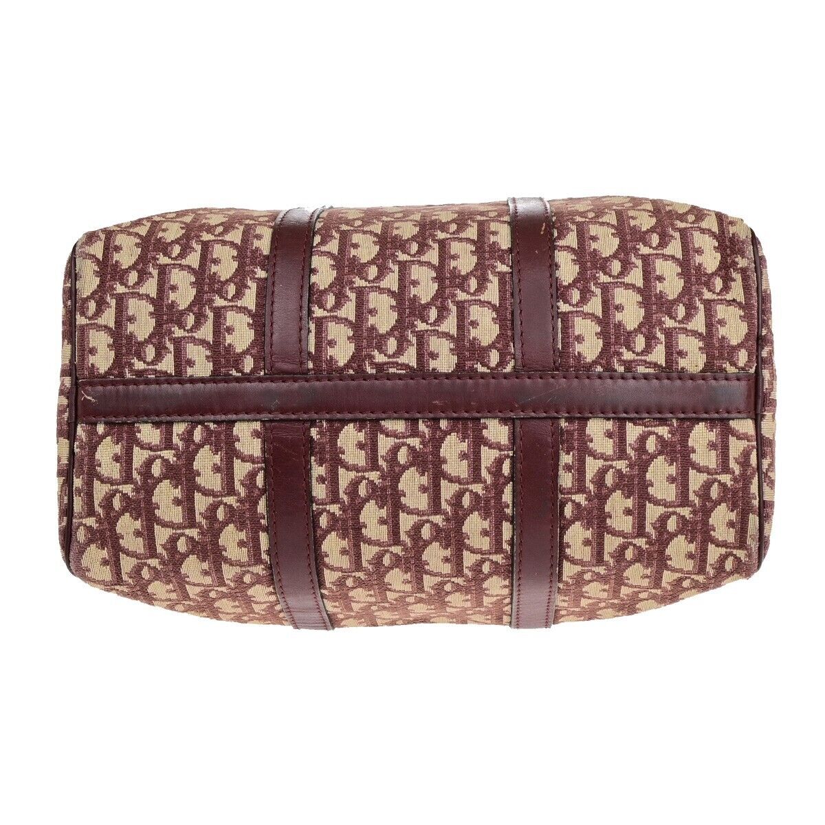 CHRISTIAN DIOR Logo Trotter Pattern Hand Bag Canvas Leather Bordeaux GHW 31EB476
