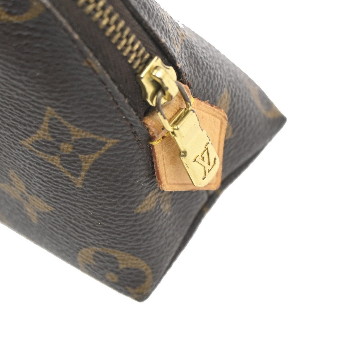 LOUIS VUITTON Logo Pochette Cosmetic Pouch Monogram Leather Brown M47515 67AA199
