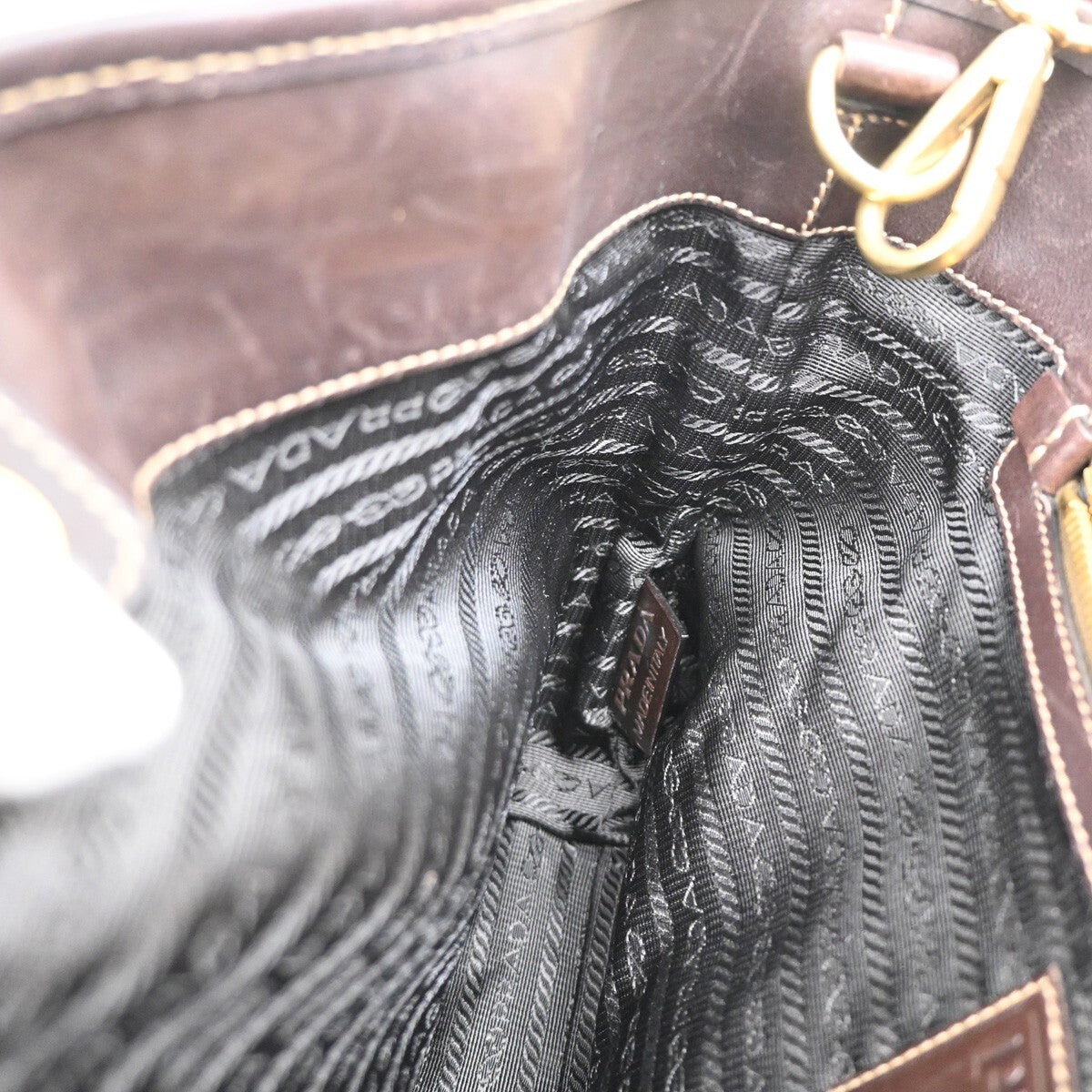 PRADA MILANO Logo 2Way Shoulder Hand Bag Jacquard Leather Brown GHW 18EE299