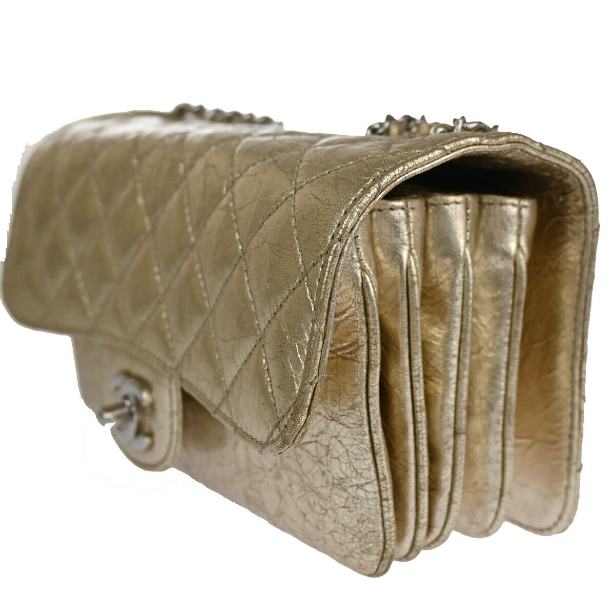 CHNAEL CC Matelasse Chain Shoulder Bag Crinkled Leather Accordion GHW 629RJ582