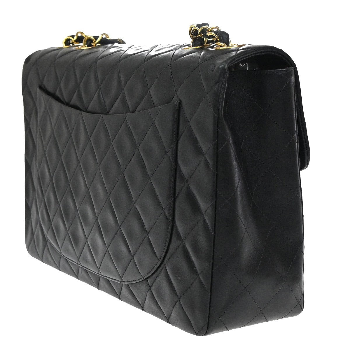 CHANEL Maxi Jumbo Matelasse 34 Chain Shoulder Bag Leather Black Vintage 849RF789