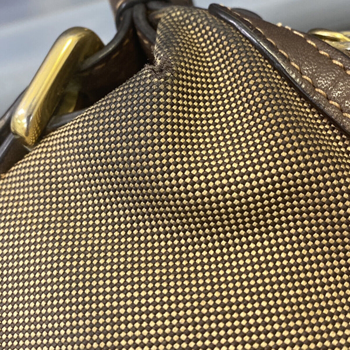 PRADA Logo Crossbody Shoulder Bag Jacquard Leather Brown GHW 60YF090