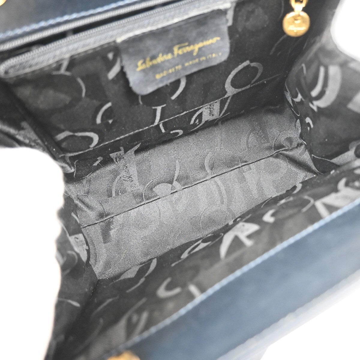 SALVATORE FERRAGAMO Logo Vara 2Way Shoulder Hand Bag Canvas Leather Blue 36FB807