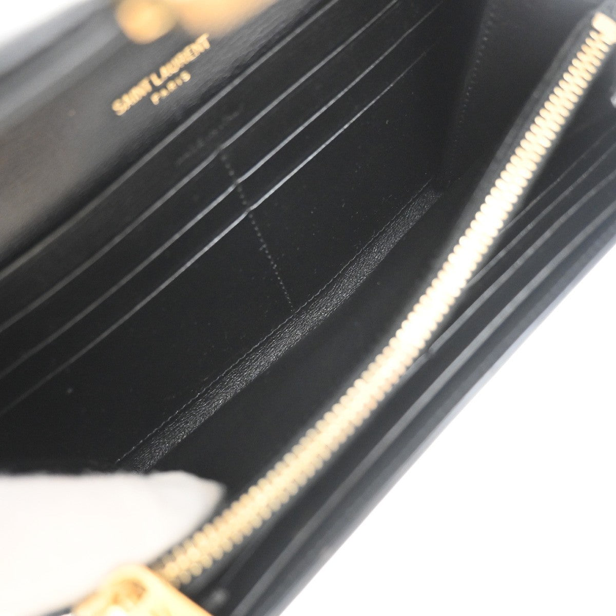SAINT LAURENT YSL Logo Bifold Long Wallet Leather Black GHW Italy 68KP489