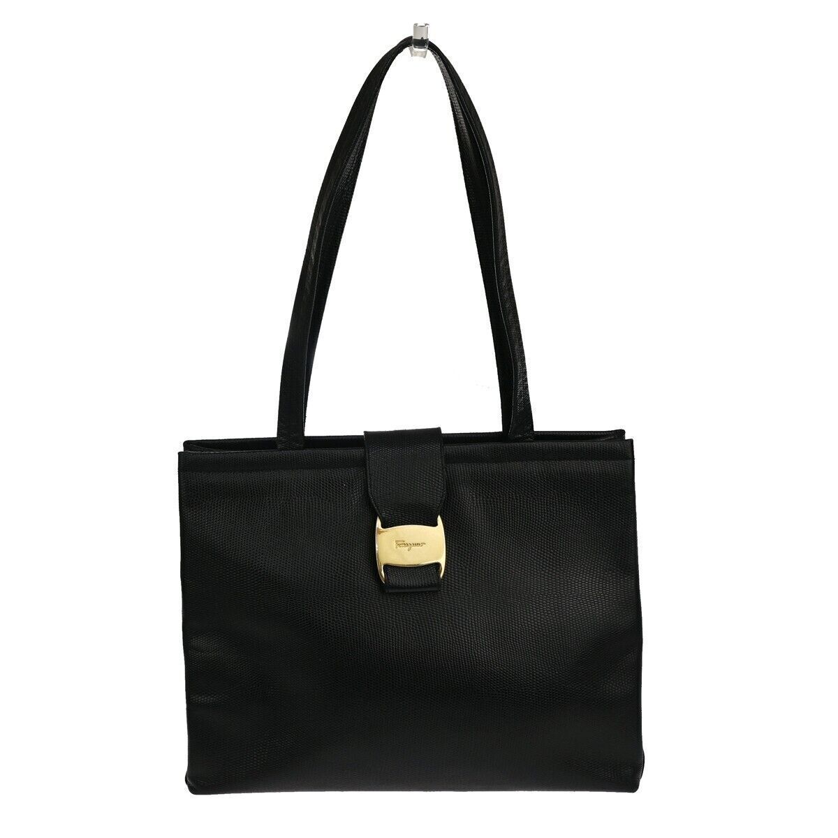 SALVATORE FERRAGAMO Vara Shoulder Tote Bag Embossing Leather Black Italy 02GA132
