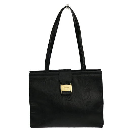 SALVATORE FERRAGAMO Vara Shoulder Tote Bag Embossing Leather Black Italy 02GA132