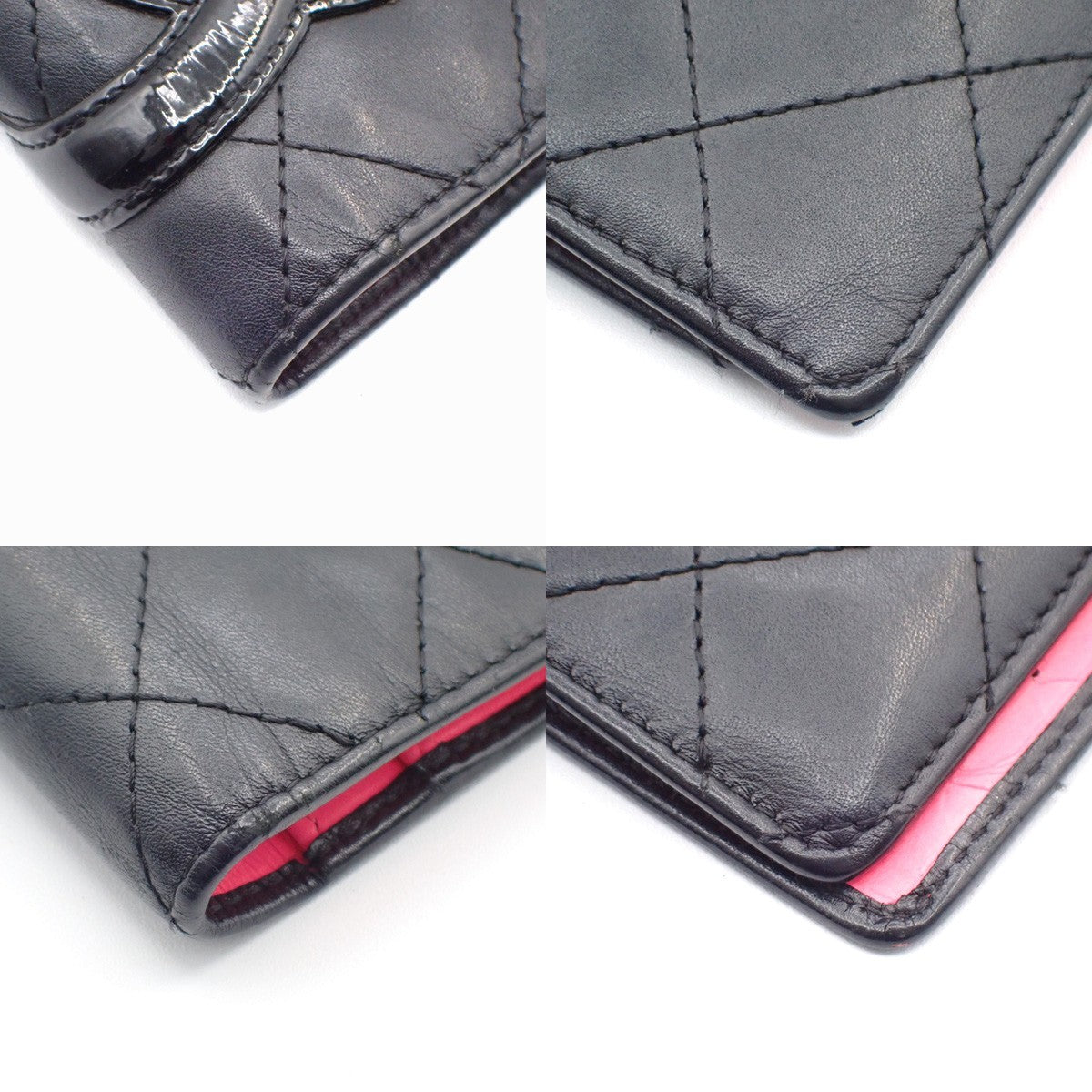 CHANEL CC Logo Cambon Long Bifold Wallet Purse Leather Black Pink Italy 33KC572