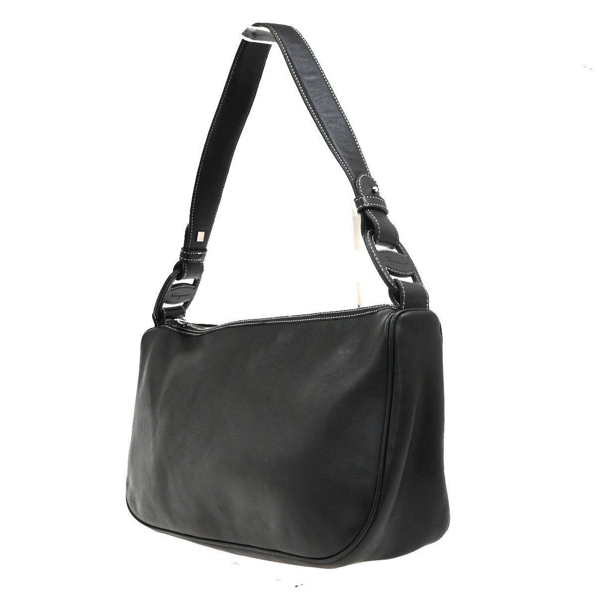 SALVATORE FERRAGAMO Logo Vara Shoulder Bag Leather Black SHW Italy 02MA690