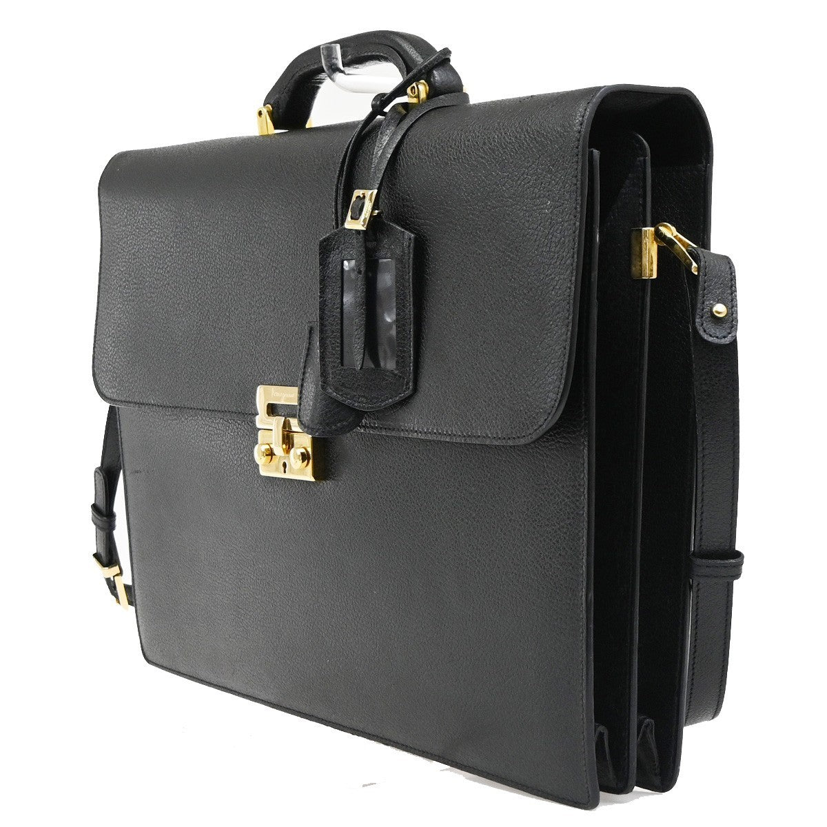 SALVATORE FERRAGAMO 2way Shoulder Hand Bag Briefcase Leather Black Italy 63KD172