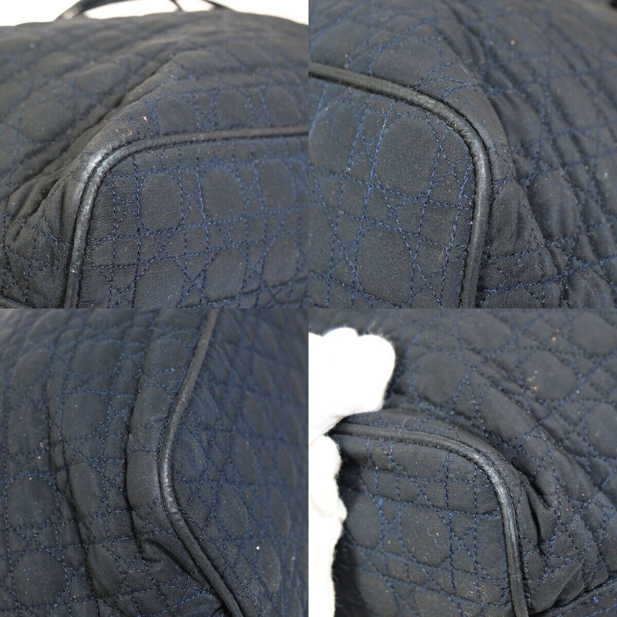 CHRISTIAN DIOR  Cannage Bucket Shoulder Bag Canvas Leather Navy Blue 86SH958