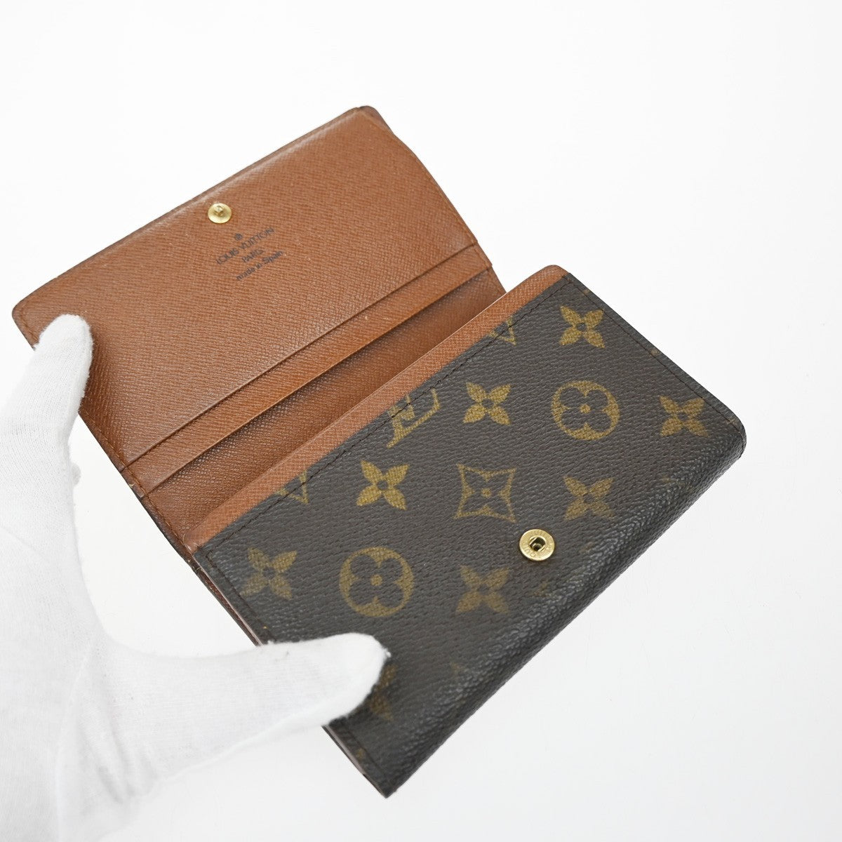 LOUIS VUITTON LV Logo 3 Set Bifold Trifold Wallet Monogram Leather Brown 63EG031