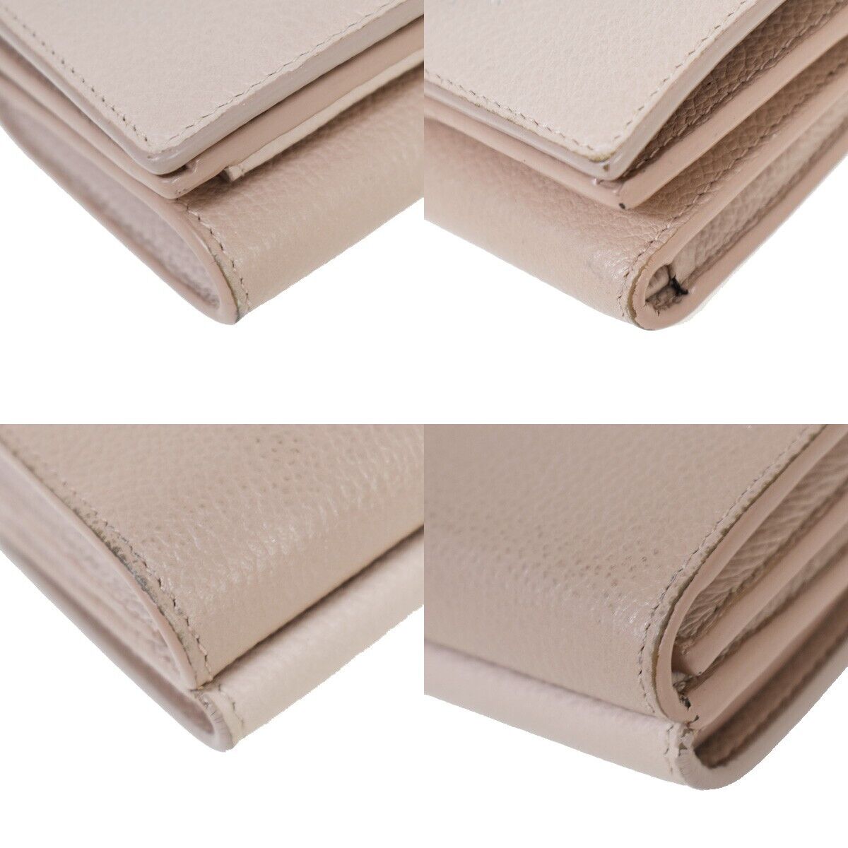 SAINT LAURENT YSL Logo Trifold Wallet Purse Leather Pink Beige Italy 05JH713