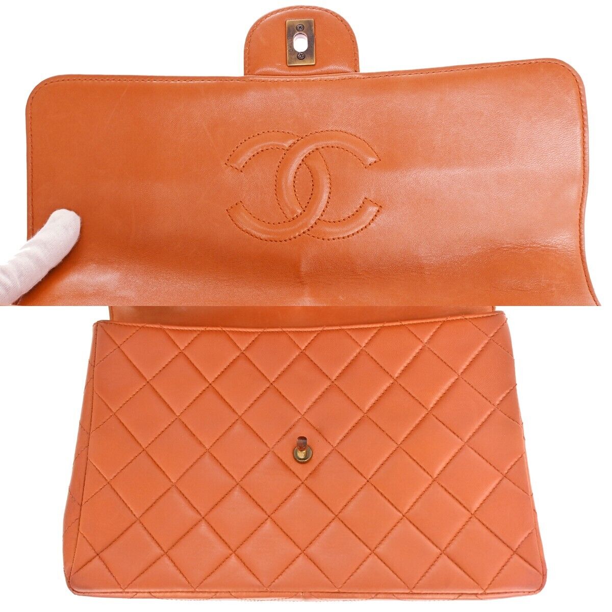 CHANEL CC Matelasse 30 Chain Shoulder Bag Leather Orange Brown Vintage 646HB609