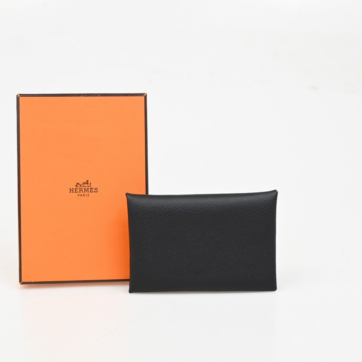 HERMES Logo Calvi Card Case Epsom Leather Black SHW France 72LC614