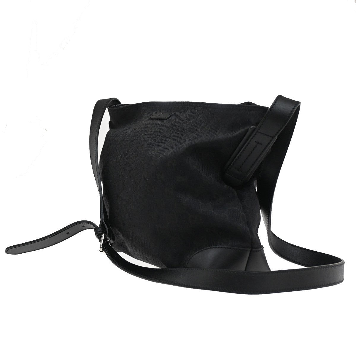 GUCCI GG Sherry Canvas Shoulder Message Bag Leather Black SHW Italy 77CA379