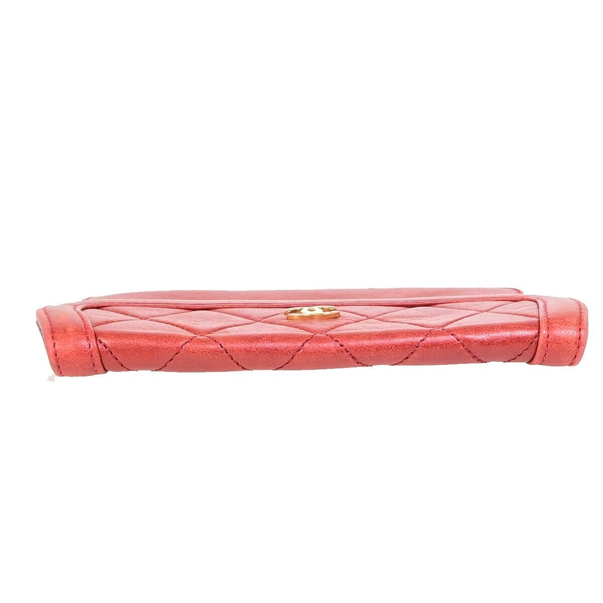 CHANEL CC Logo Matelasse Mini Pouch Wallet Coin Case Leather Red Gold 62EB230