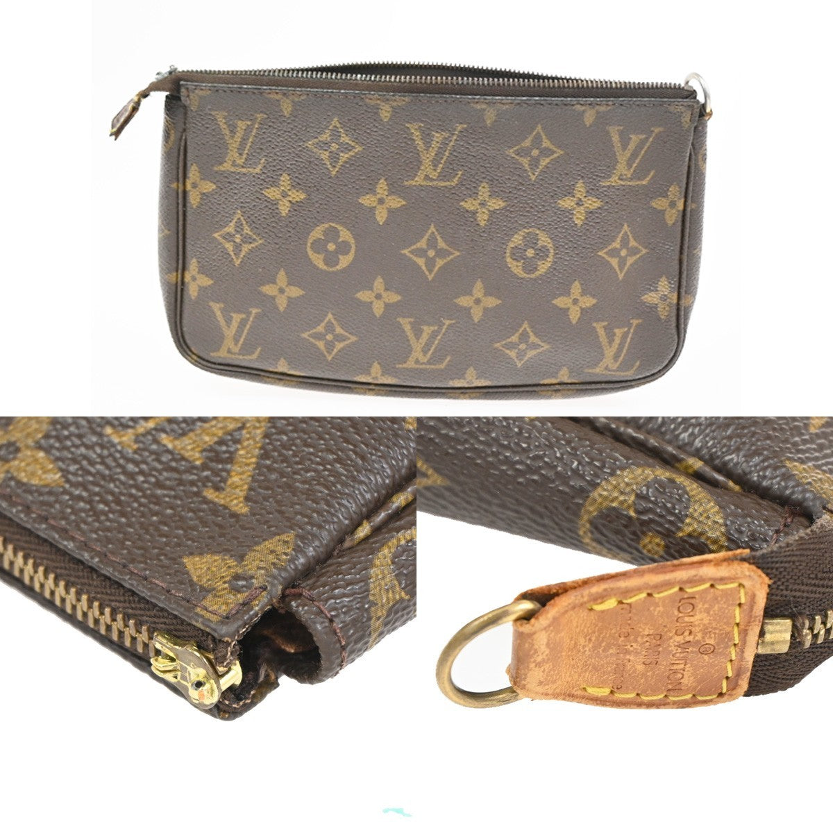 LOUIS VUITTON 2 Set Pochette Accessoires Hand Bag Monogram Leather Brown 62CA917
