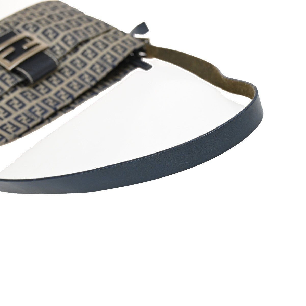 FENDI Logo Zucchino Pattern Shoulder Bag Canvas Leather Navy Blue Silver 70EE283