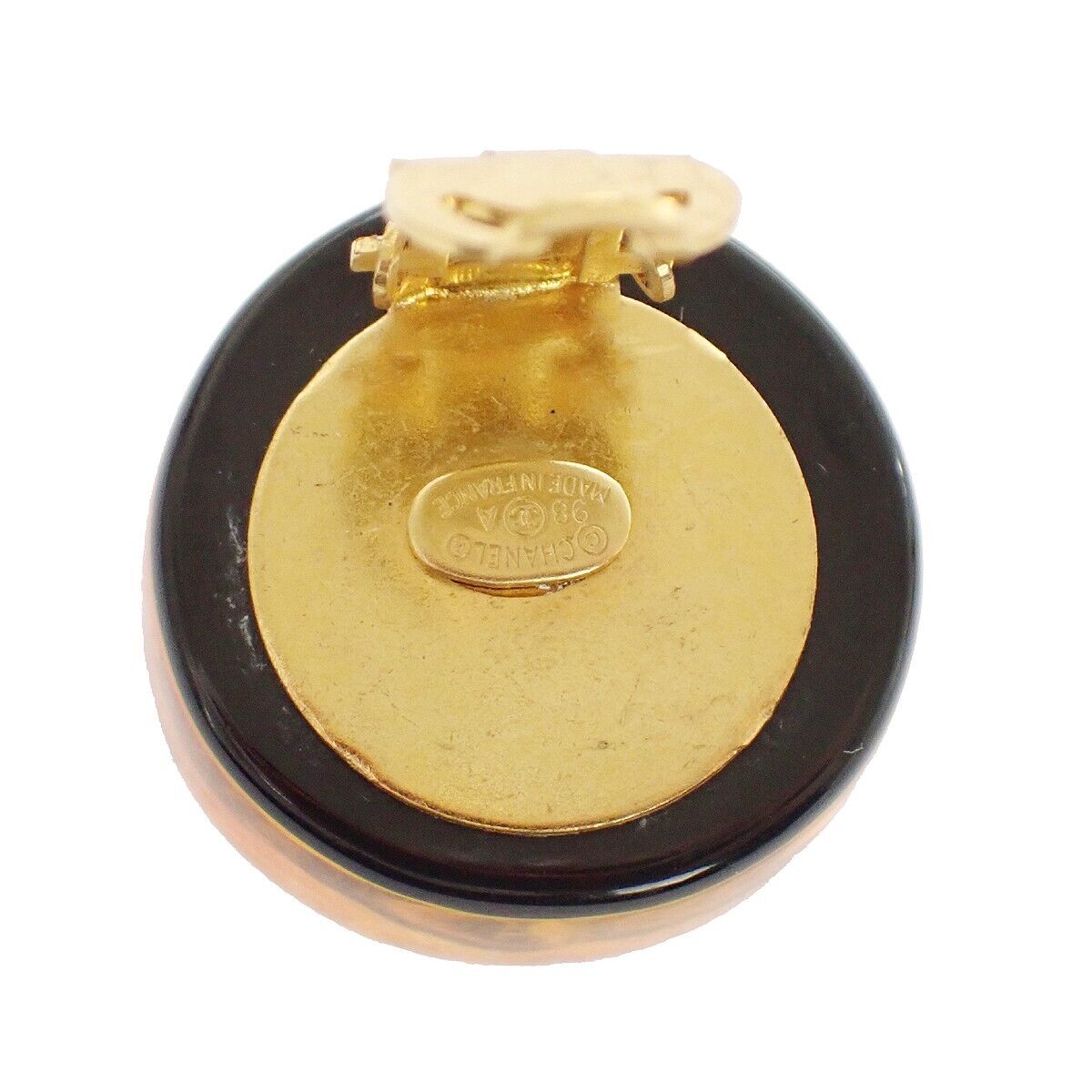 CHANEL CC Logo Camellia Button Earrings 98A Clip-On Plastic GHW Vintage 39RH869