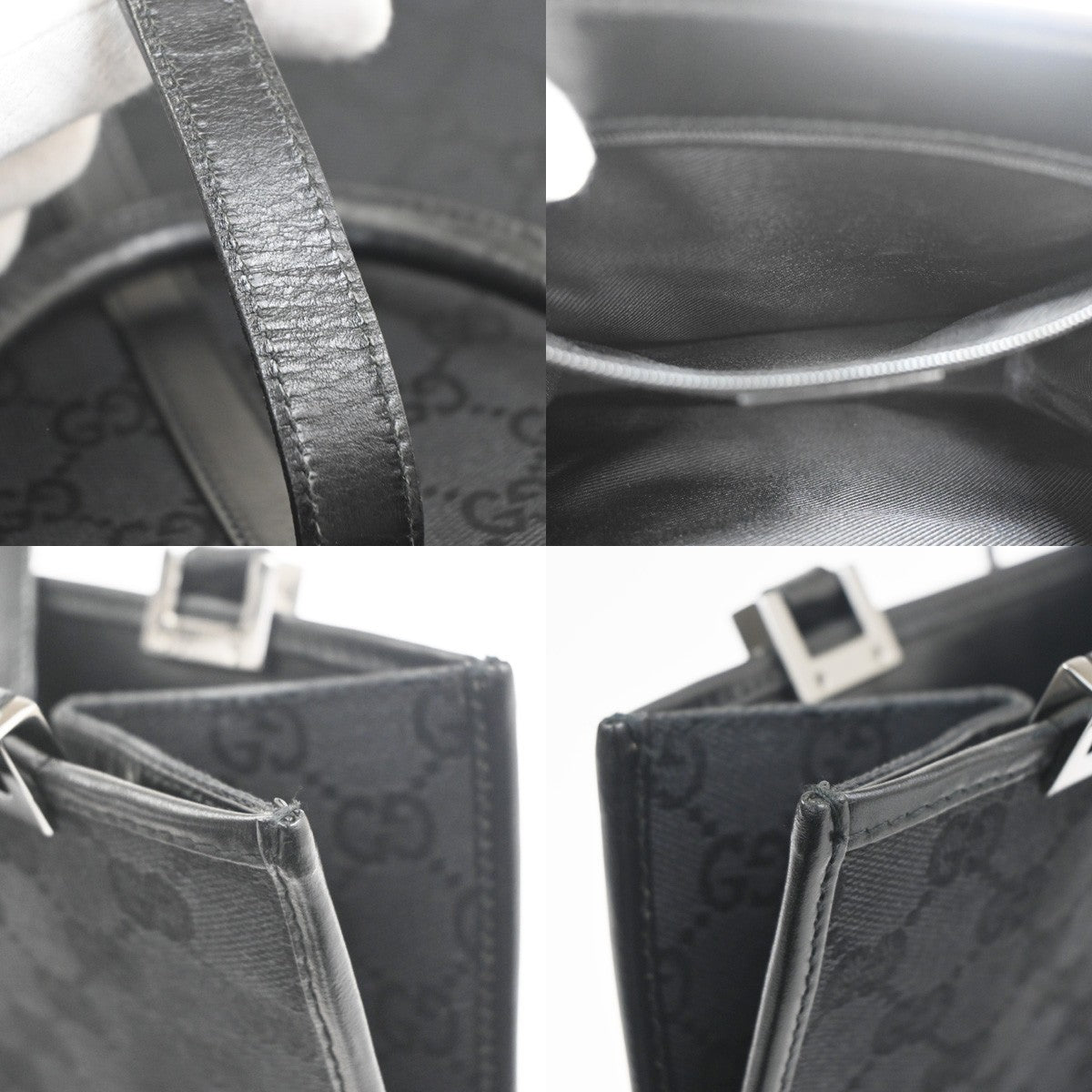 GUCCI Jackie GG Top Handle Tote Hand Bag Canvas Leather Black SHW Italy 30RL903