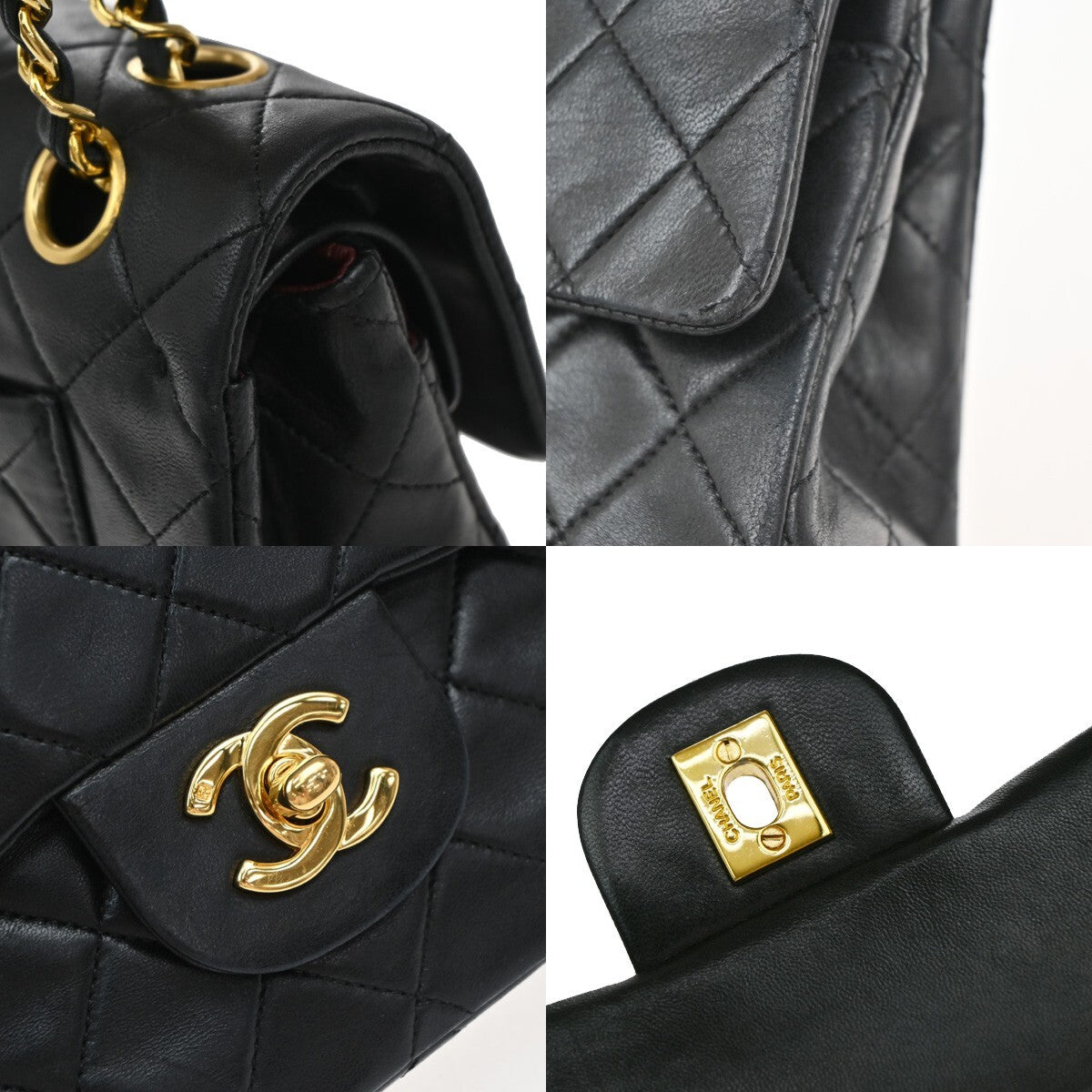 CHANEL Matelasse 23 Double Flap Chain Shoulder Bag Leather BK Vintage 730RF245