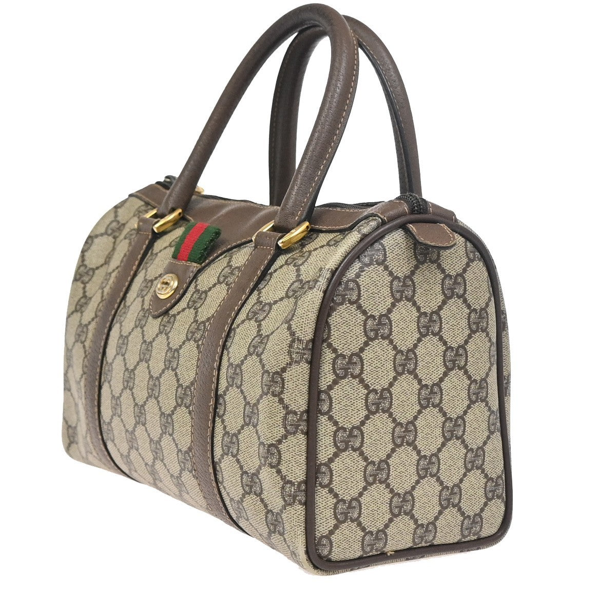 GUCCI GG Pattern Sherry Travel Hand Boston Bag PVC Leather Brown GHW 64ZA340