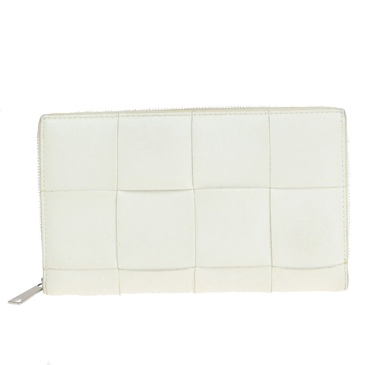 BOTTEGA VENETA Cassette Intrecciato Long Zipper Wallet Leather White 66EC242