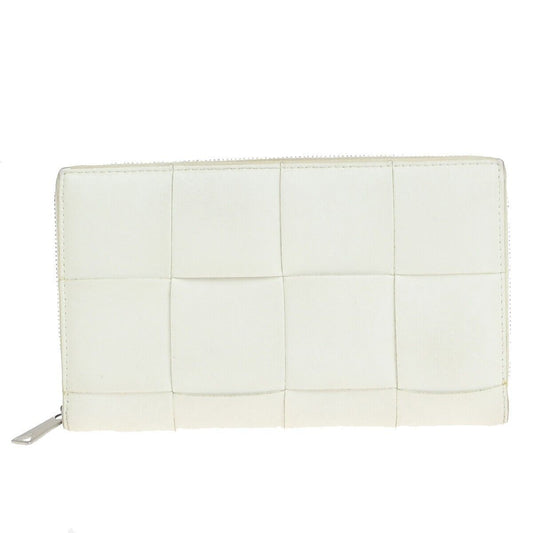 BOTTEGA VENETA Cassette Intrecciato Long Zipper Wallet Leather White 66EC242