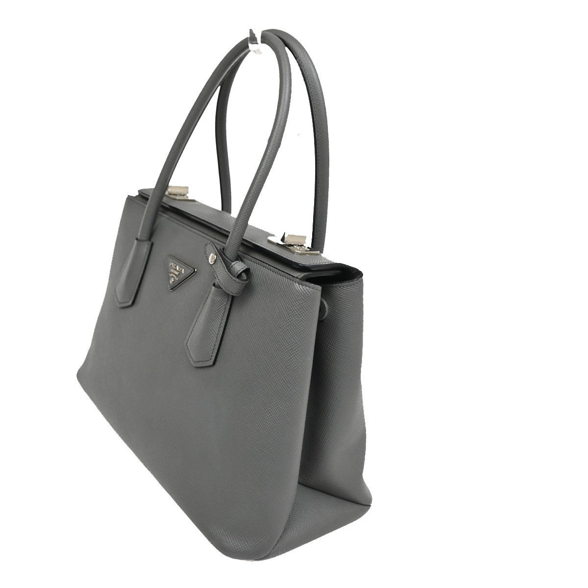 PRADA Logo Shoulder Hand Bag Saffiano Cuir Leather gray SHW Italy 98TA166