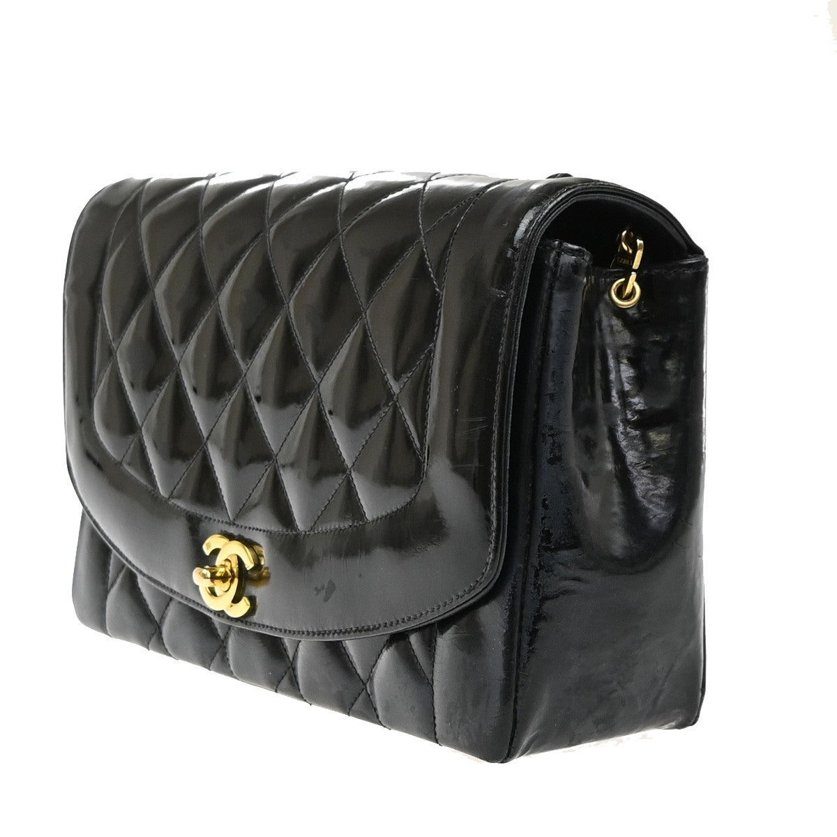 CHANEL CC Diana 25 Matelasse Chain Shoulder Bag Patent Leather BK VTE 678RL966