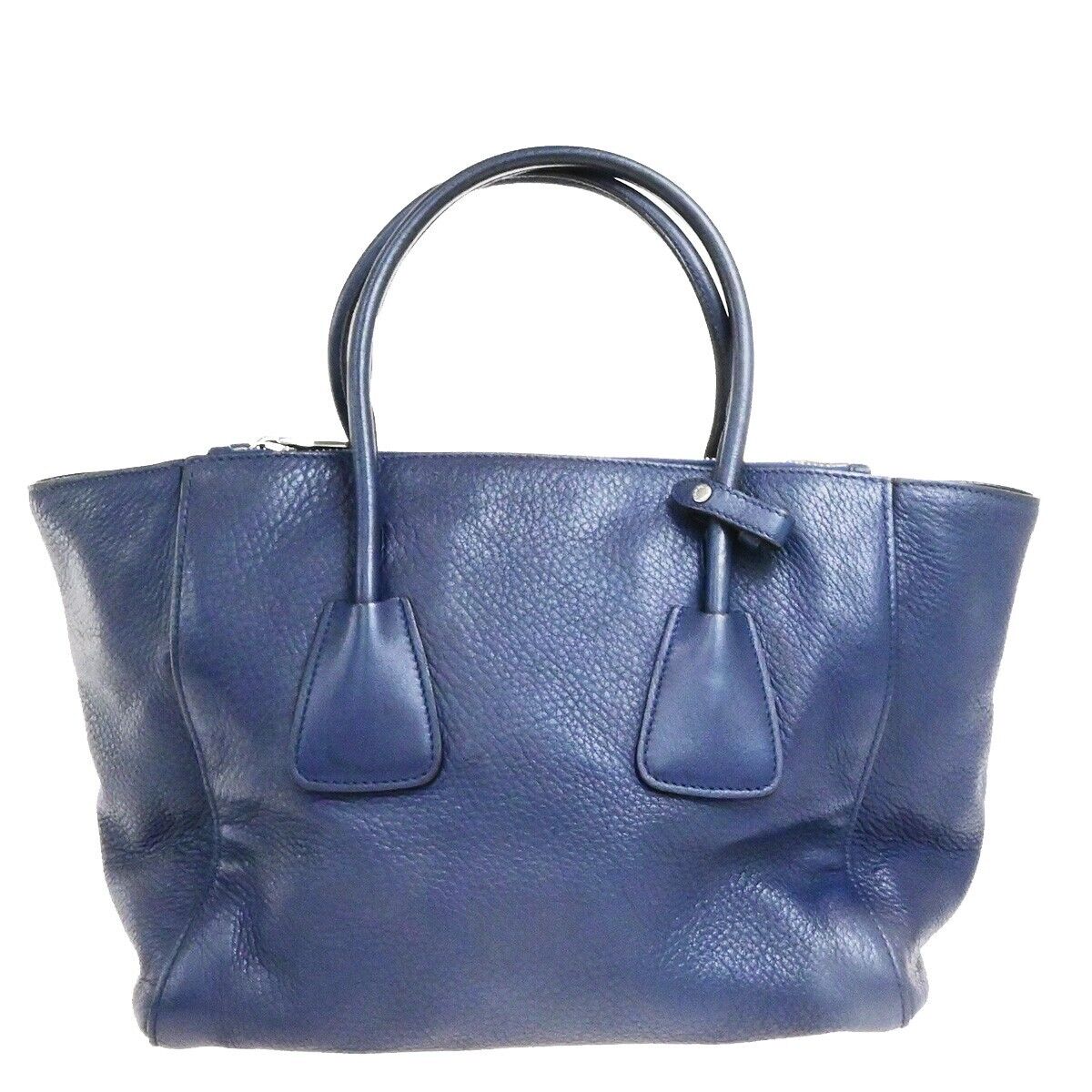 PRADA Milano Logo Shoulder Hand Bag Leather Navy Blue SHW Italy 31ED928