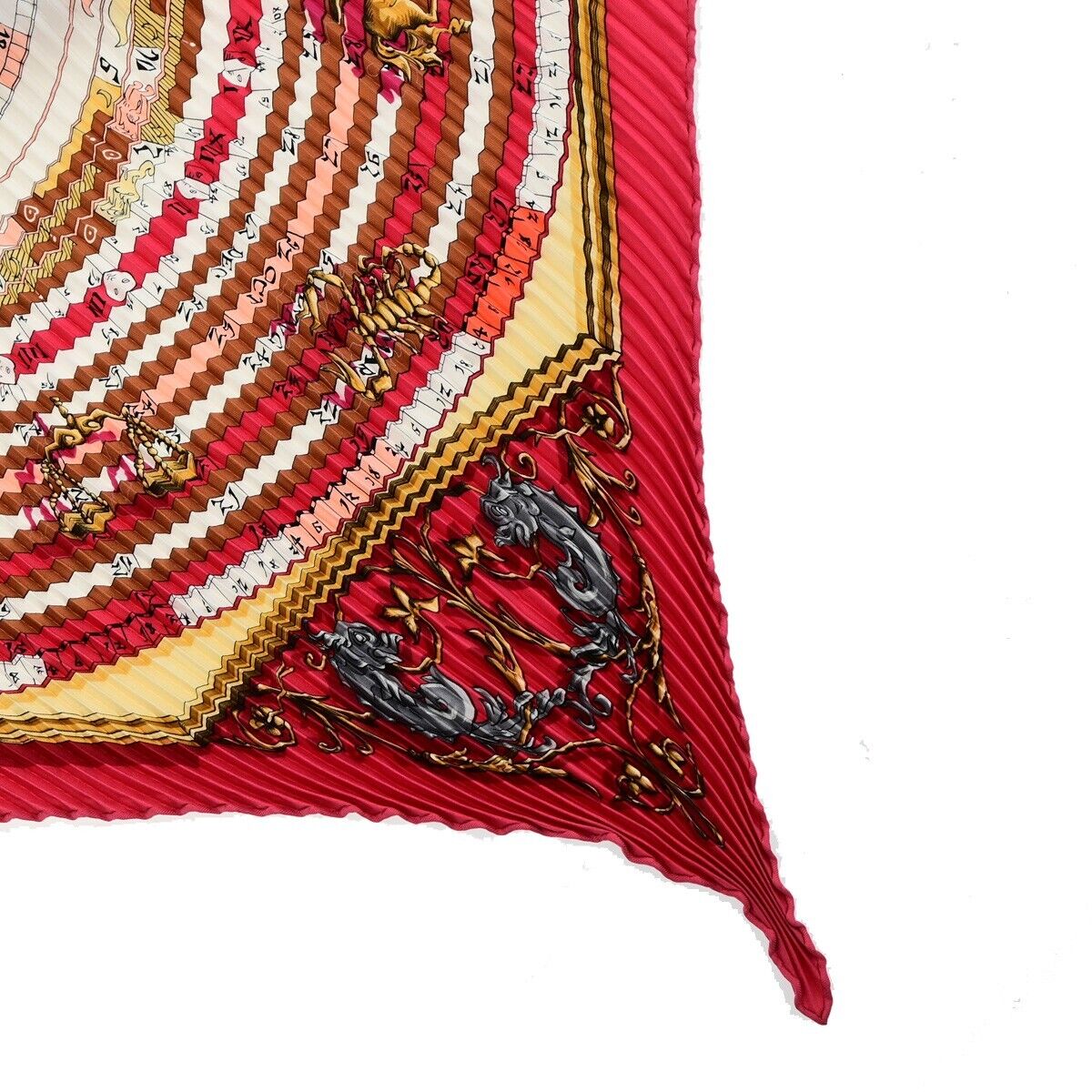 HERMES XL Carre 90 Pleated Scarf 100% Silk Red 63ED693