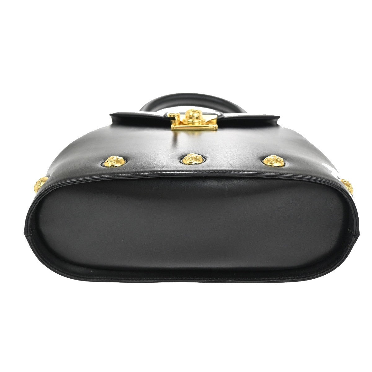 SALVATORE FERRAGAMO Logo Studded Top Handle Bag Leather Black Italy 36RL722