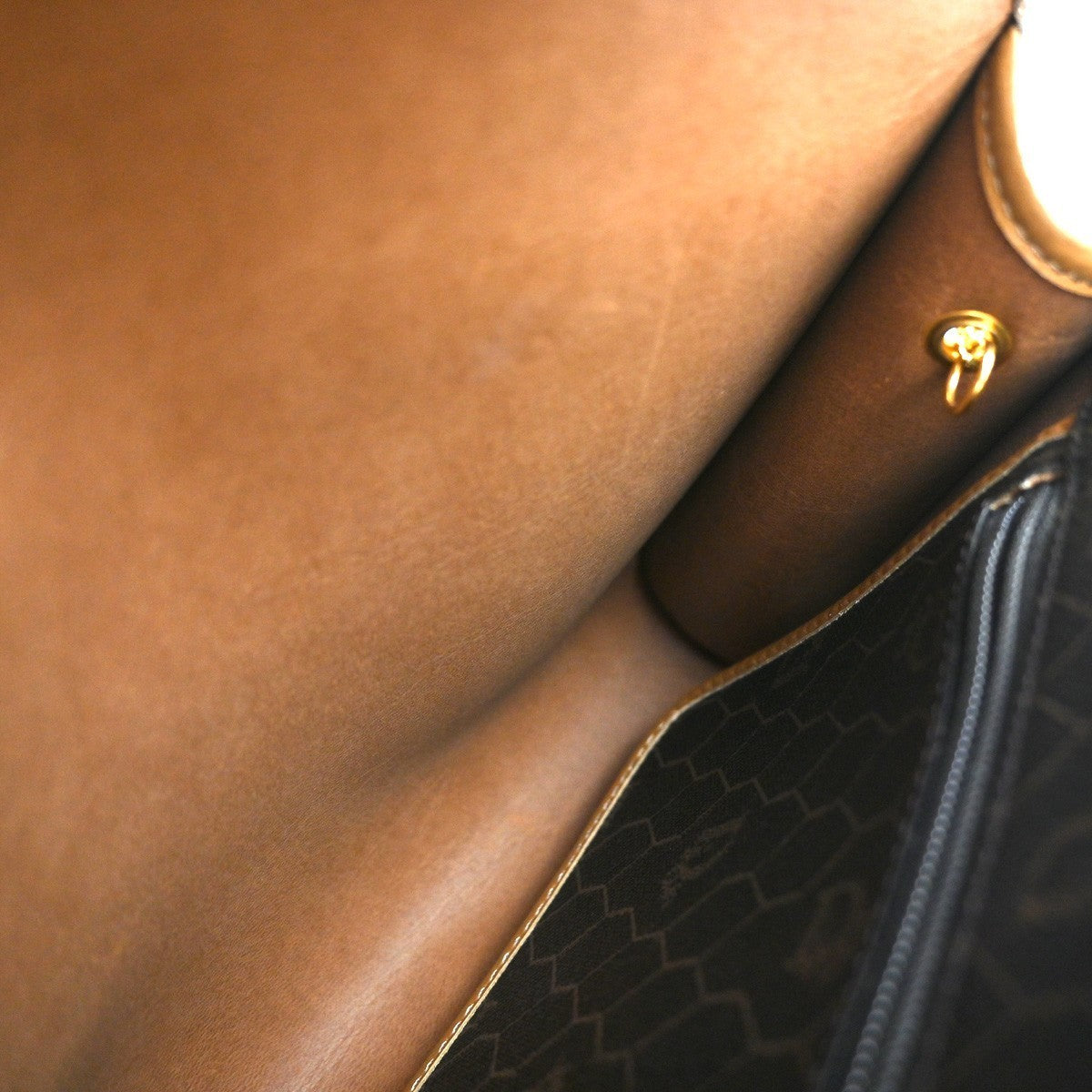 CHRISTIAN DIOR Logos Honeycomb Chain Shoulder Bag PVC Leather Brown Gold 38KP372