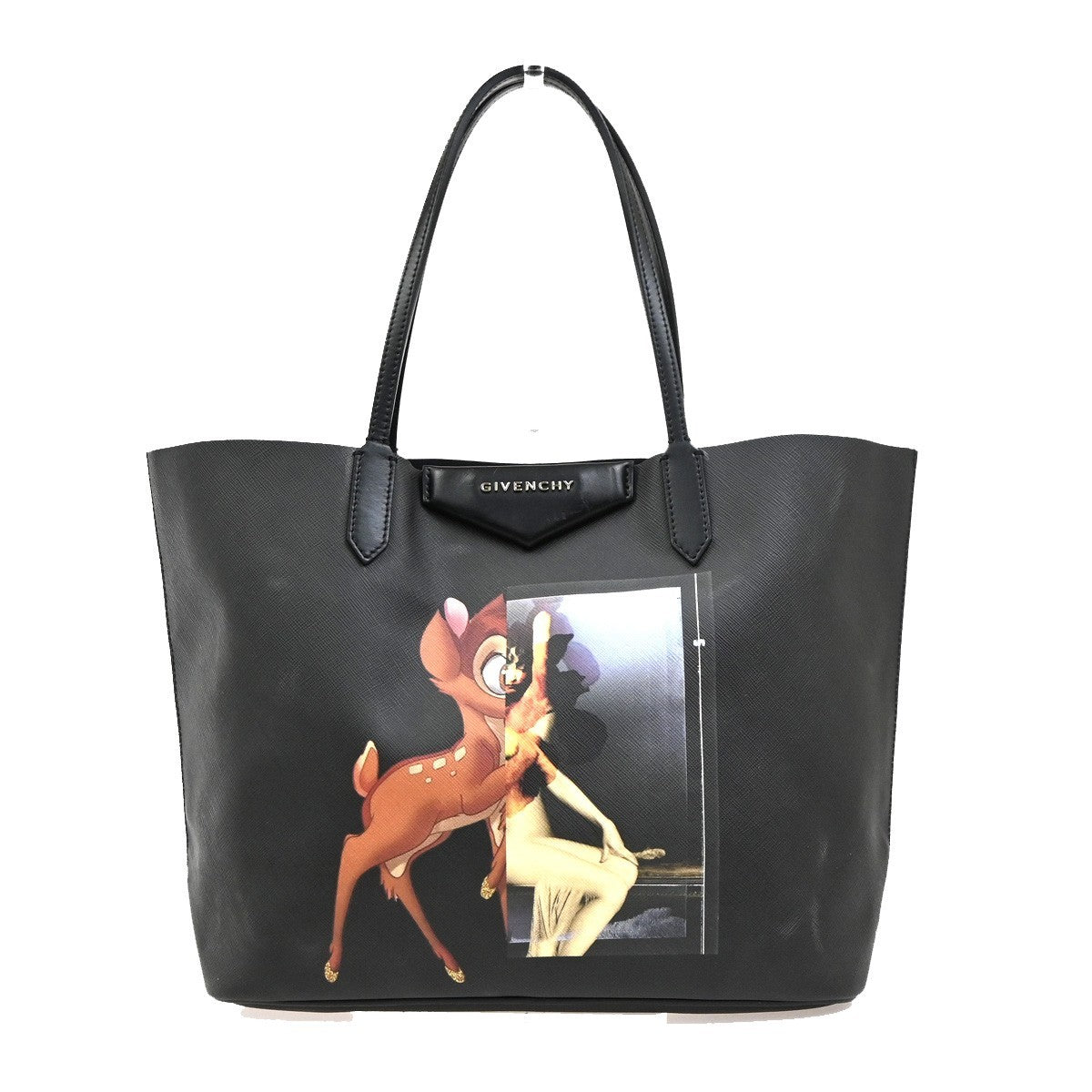 GIVENCHY Logo Antigona Bambi Shoulder Tote Bag PVC Leather Black Italy 67MA682