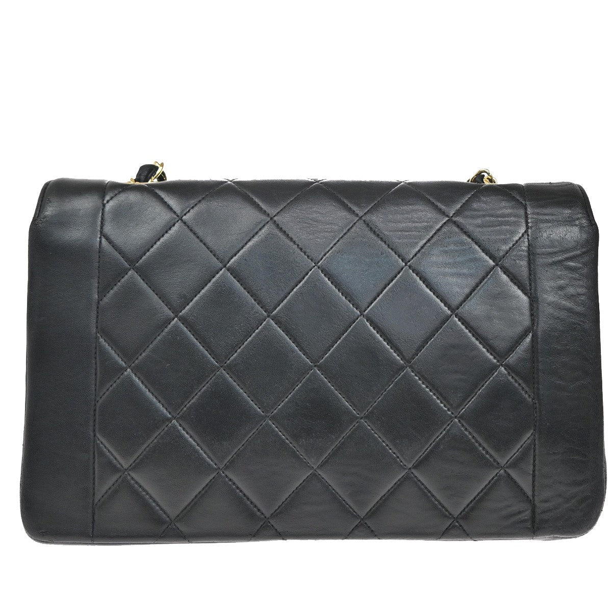 CHANEL CC Logo Diana Matelasse 25 Chain Shoulder Bag Leather Black GHW 373RL388