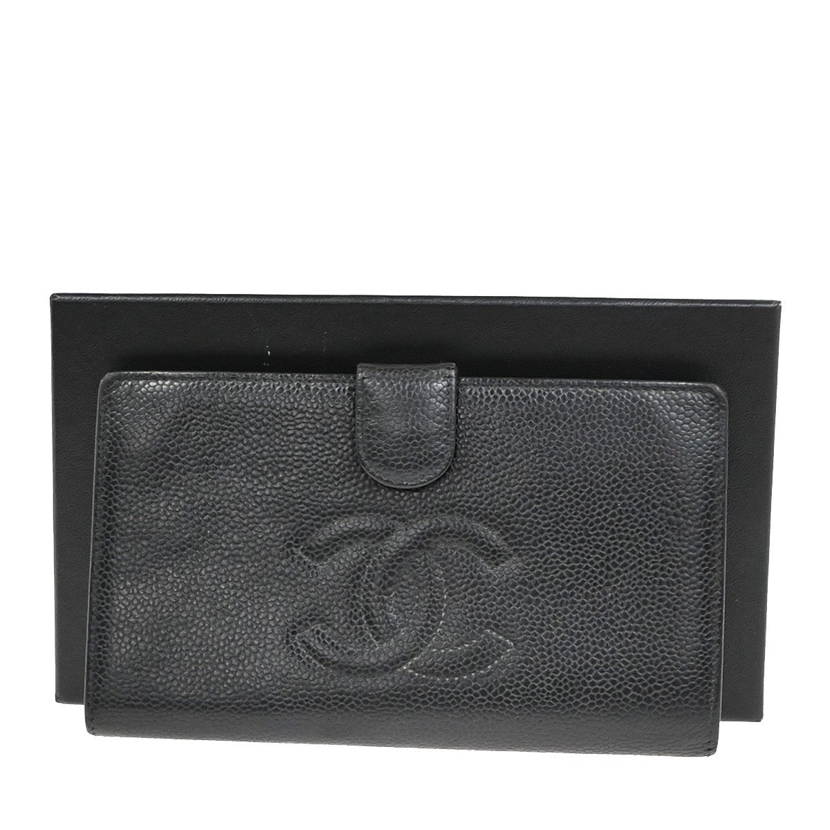 CHANEL CC Timeless Bifold Long Wallet Grained Leather Black GHW France 69KC691