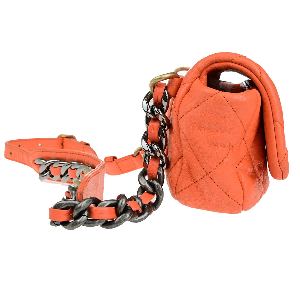 CHANEL 19 CC Logo Quilted Chain Waist Bum Body Bag Leather Orange GHW 813RK713