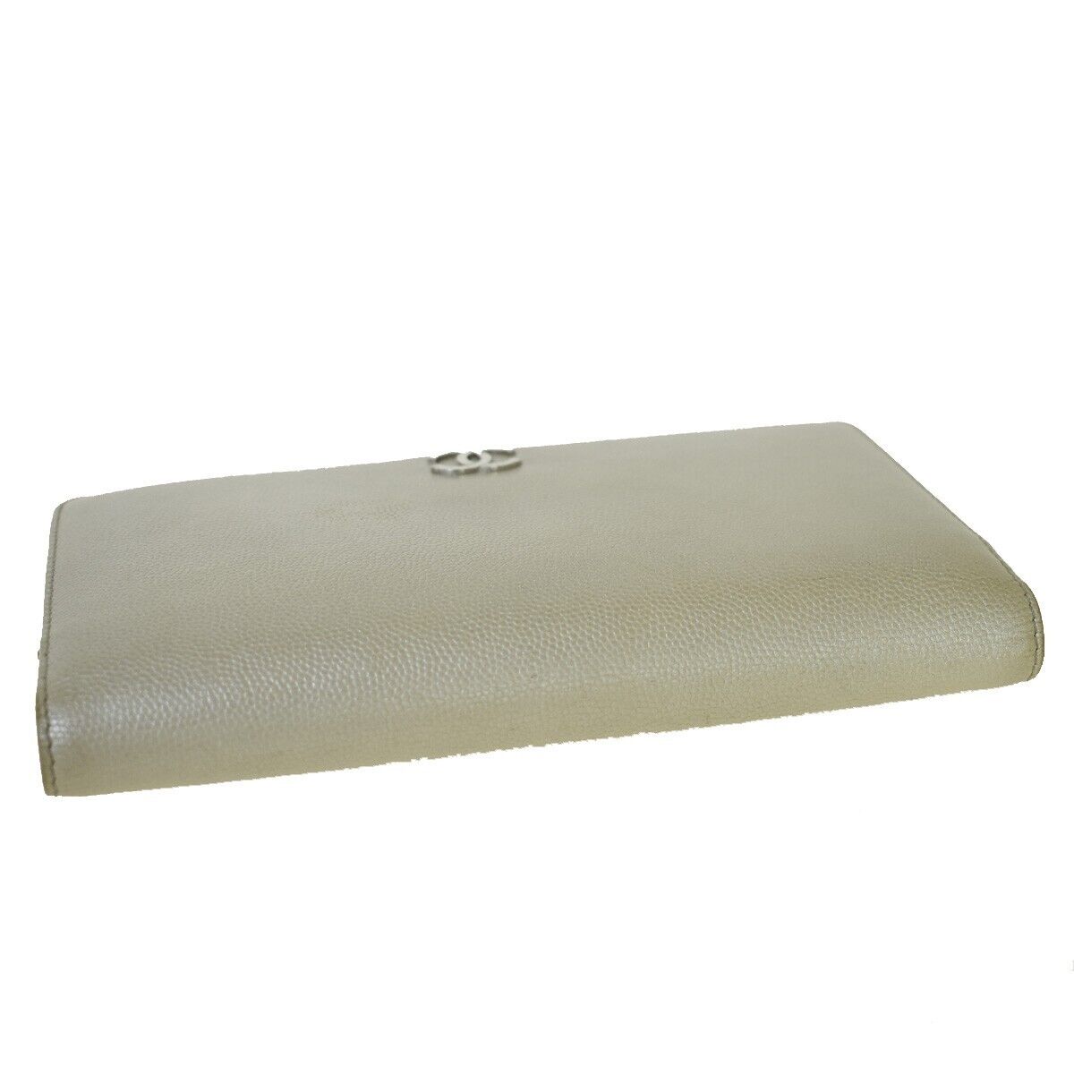CHANEL CC Logo Long Bifold Wallet Purse Caviar Leather Ivory Italy 32JH714