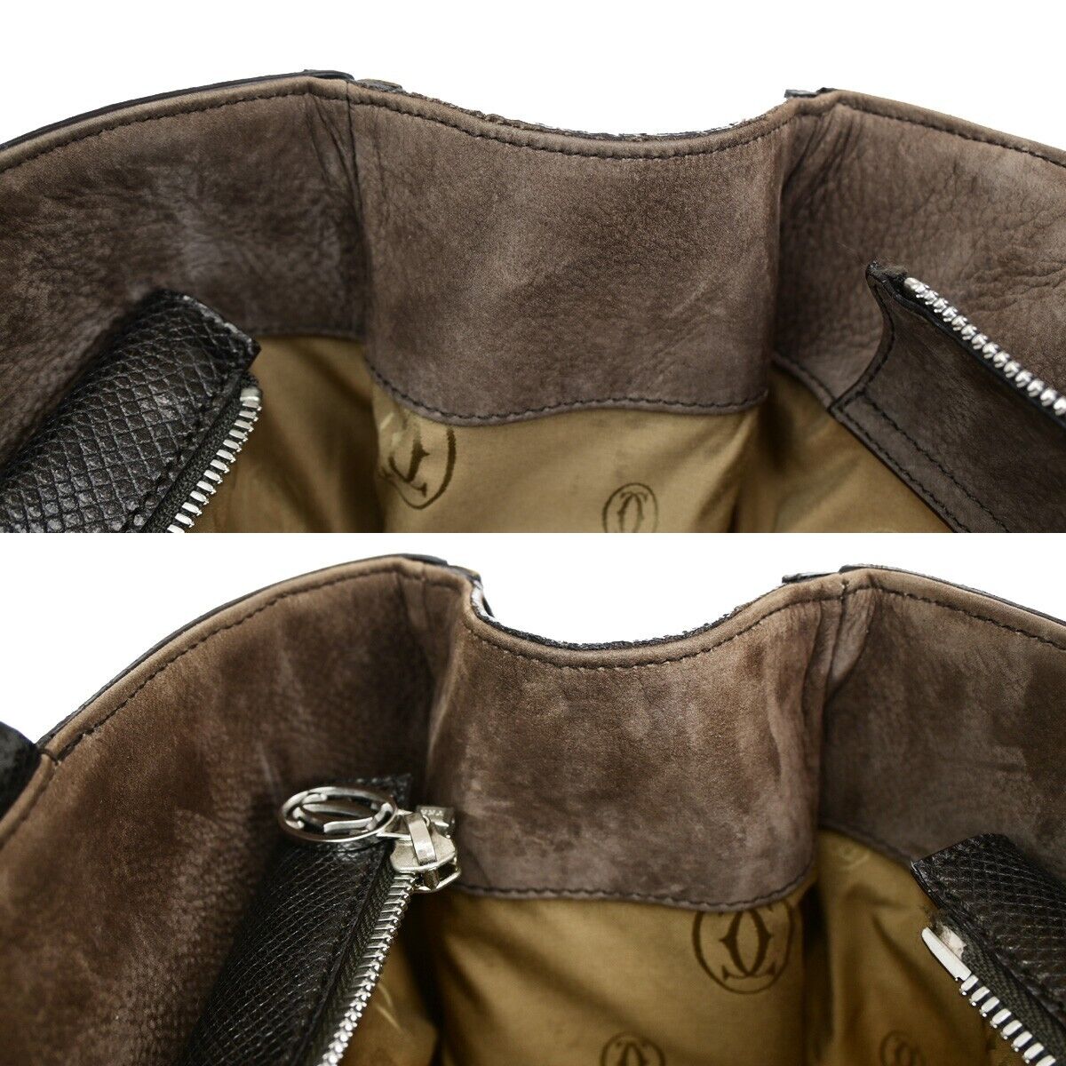CARTIER 2C Logo 2Way Hand Shoulder Bag Leather Suede Brown Italy 31SH802