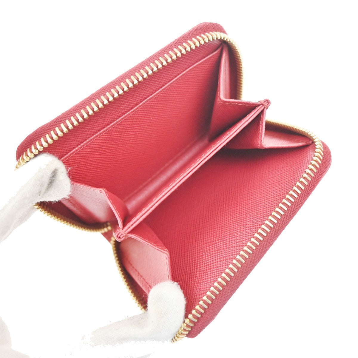 PRADA Zip Around Coin Case Compact Wallet Saffiano Leather Red Italy 37MA483