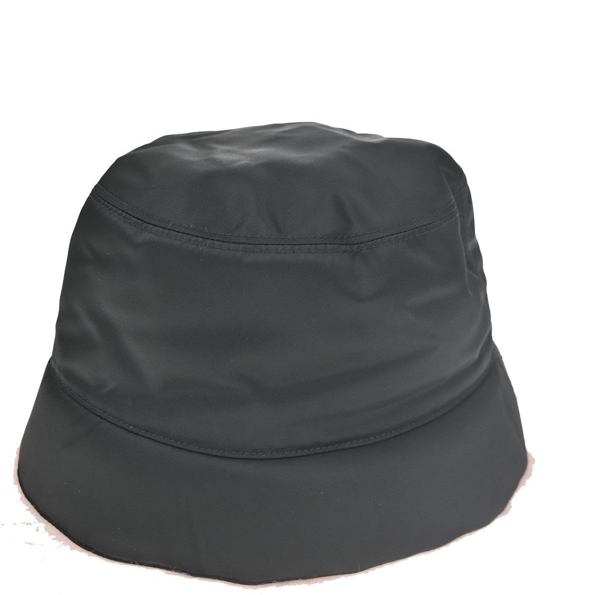 PRADA Plate Logo Bucket Hat Cap #M 58 Re-Nylon Fur Leather Black Pink 80RL689