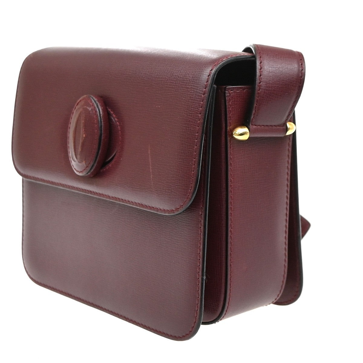 MUST DE CARTIER 2C Logo Shoulder Bag Leather Bordeaux Red GHW Italy 34EG398
